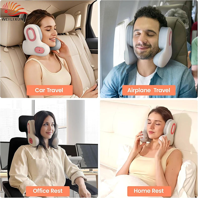 3in1 Neck Pillow for Travel, Bluetooth Noise-Canceling Headset with Neck Massager and Heat, U-Shape Memory Foam Airplane Pillows