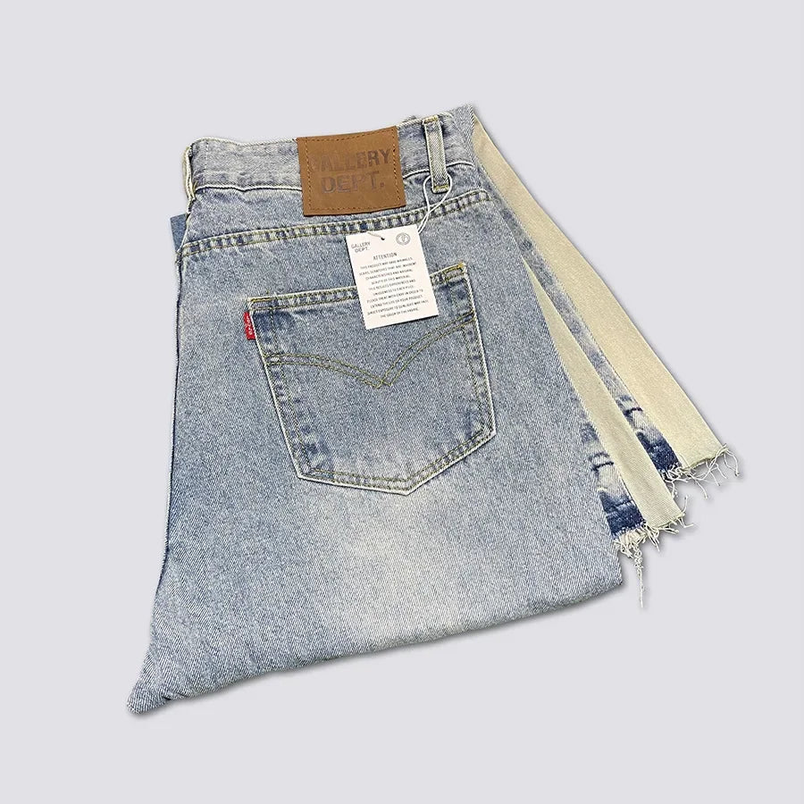 Casual Spliced Bell Bottom Jeans Vintage Washed Men's Denim Trousers from GALLERY DEPT.