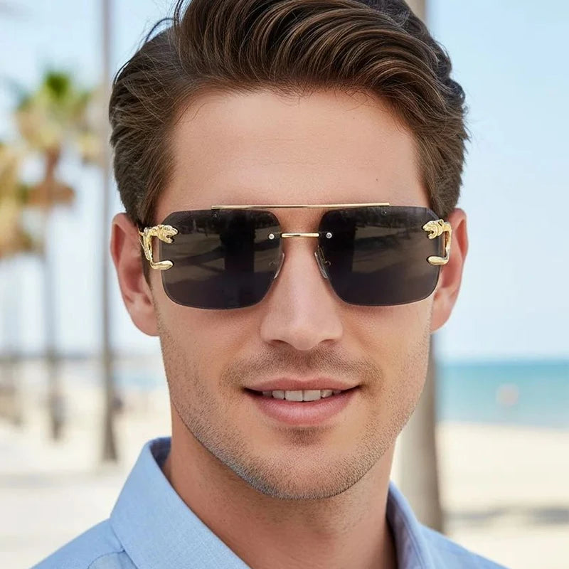 Box Trimmed Double Beam Leopard Head Sunglasses For Men And Women, UV Resistant Sunglasses, Trendy Sunglasses 90168