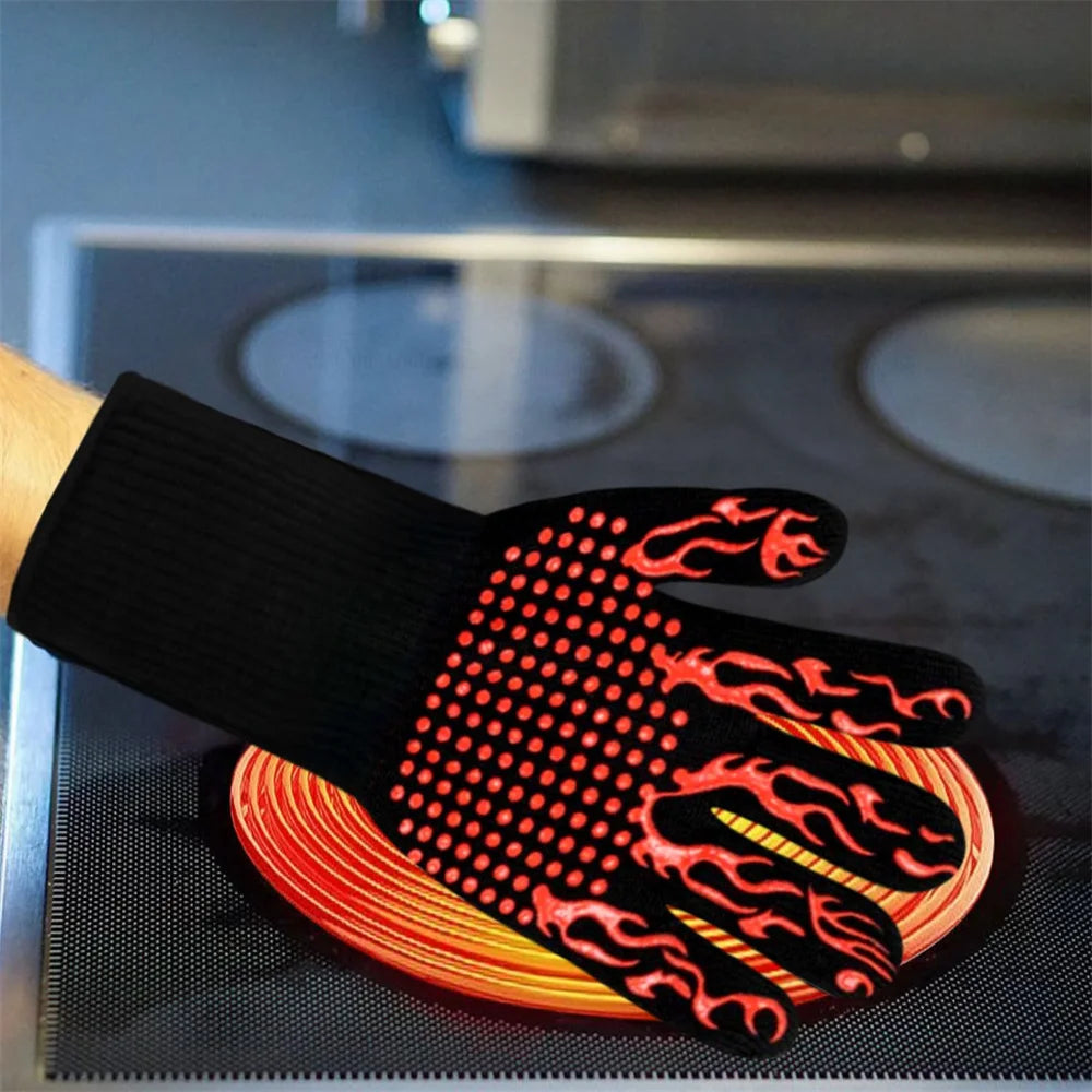 1pc Flame Retardant Non-slip BBQ Fire Glove Microwave Oven Gloves Oven Mitts Fireproof 300-500 Centigrade Extreme Heat Resistant