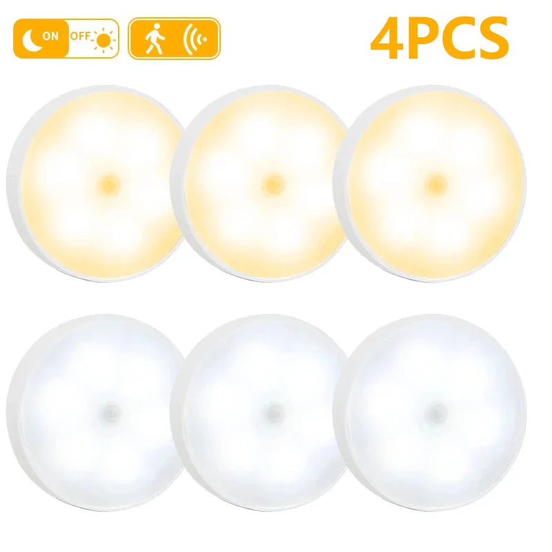 4pcs Motion Sensor LED Night Light USB Rechargeable Night Lamp For Kitchen Cabinet Wardrobe Lamp Staircase Wireless Closet Light
