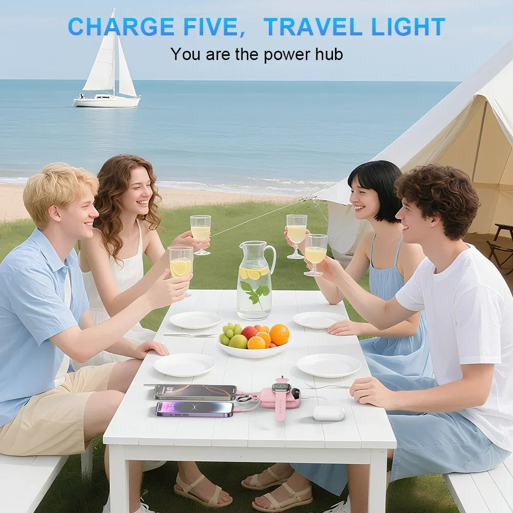 10000mAh 22.5W Fast Charging Power Bank with Built-in Cables, 4-in-1 Portable Charger with LED Display Keychain for IWatch Phone