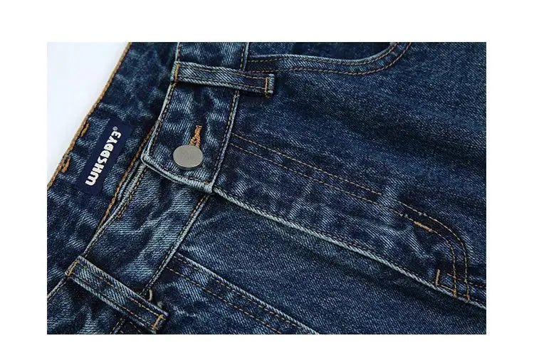 2025 Retro Washed Patch Jeans Men's Trendy Brand Loose Workwear Harem Trousers Trendy American Style