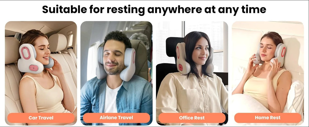 3in1 Neck Pillow for Travel, Bluetooth Noise-Canceling Headset with Neck Massager and Heat, U-Shape Memory Foam Airplane Pillows