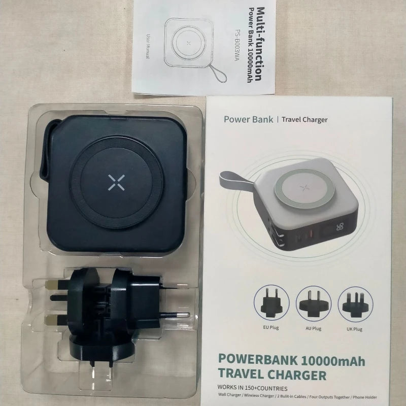 2025 New 10000Mah Multifunctional Magnetic Wireless Power Bank 22.5W Fast Charging AC Wall Plug-in 5-in-1 Mobile Power Supply