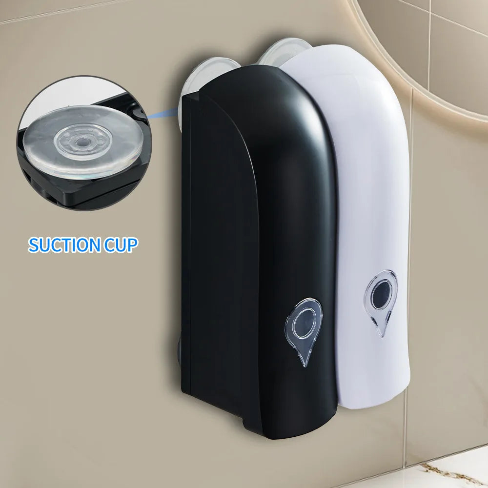 1pc EasyInstall Wall-Mounted Soap Dispenser with Suction Cup, Plastic, No Drilling Required, Operation for Shampoo, Hand Soap,