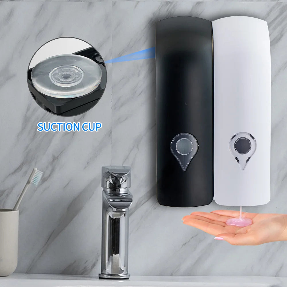 1pc EasyInstall Wall-Mounted Soap Dispenser with Suction Cup, Plastic, No Drilling Required, Operation for Shampoo, Hand Soap,