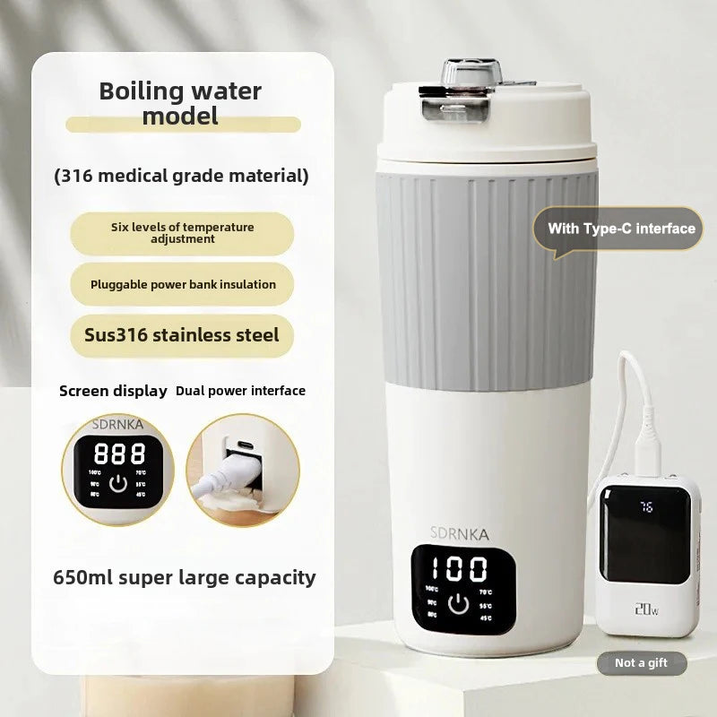 650ml Portable Electric Kettle Travel Boil Water Cup Thermo Pot Smart Teapot Temperature Adjustment Kettle With LED Display