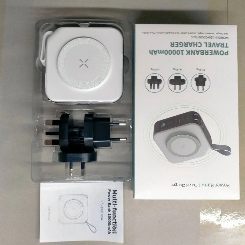 2025 New 10000Mah Multifunctional Magnetic Wireless Power Bank 22.5W Fast Charging AC Wall Plug-in 5-in-1 Mobile Power Supply