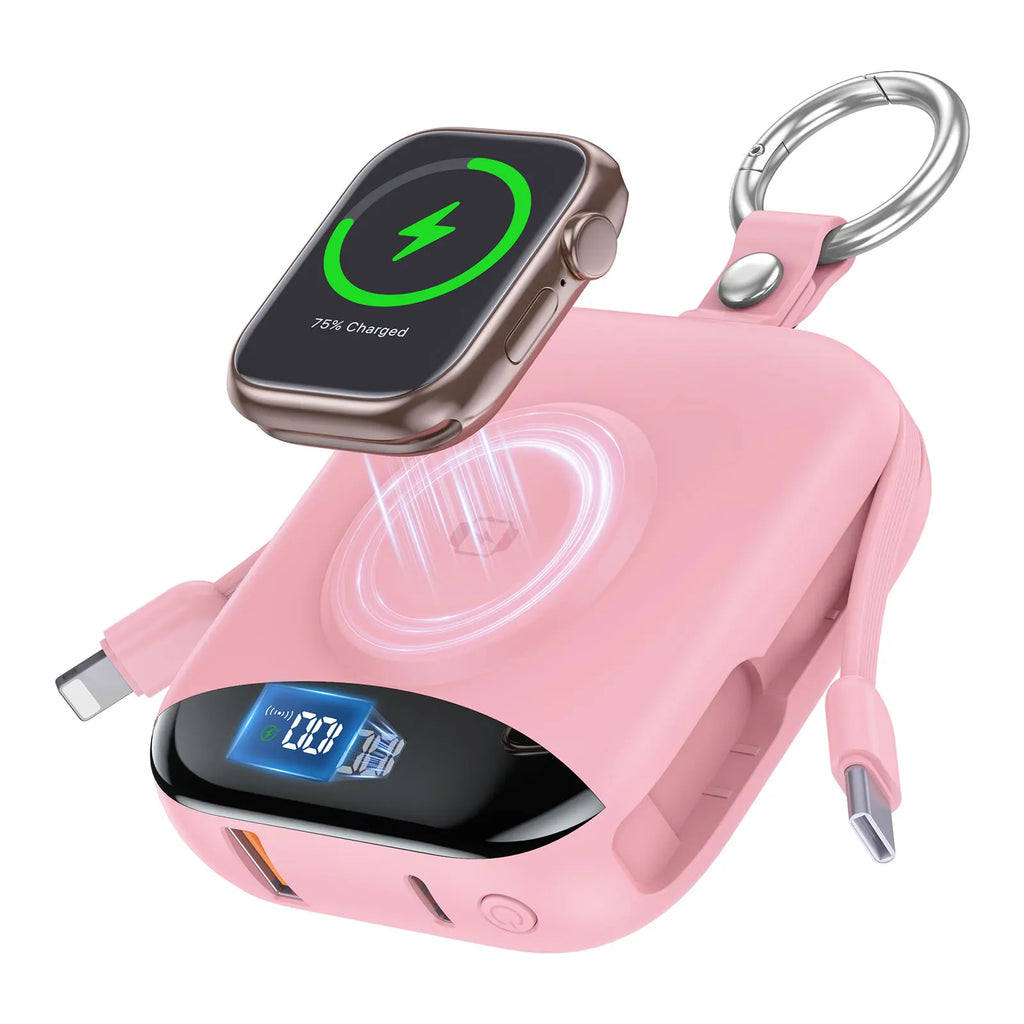 10000mAh 22.5W Fast Charging Power Bank with Built-in Cables, 4-in-1 Portable Charger with LED Display Keychain for IWatch Phone