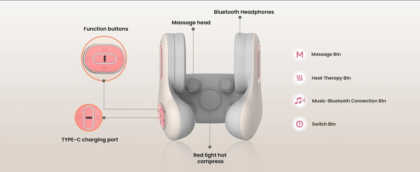 3in1 Neck Pillow for Travel, Bluetooth Noise-Canceling Headset with Neck Massager and Heat, U-Shape Memory Foam Airplane Pillows