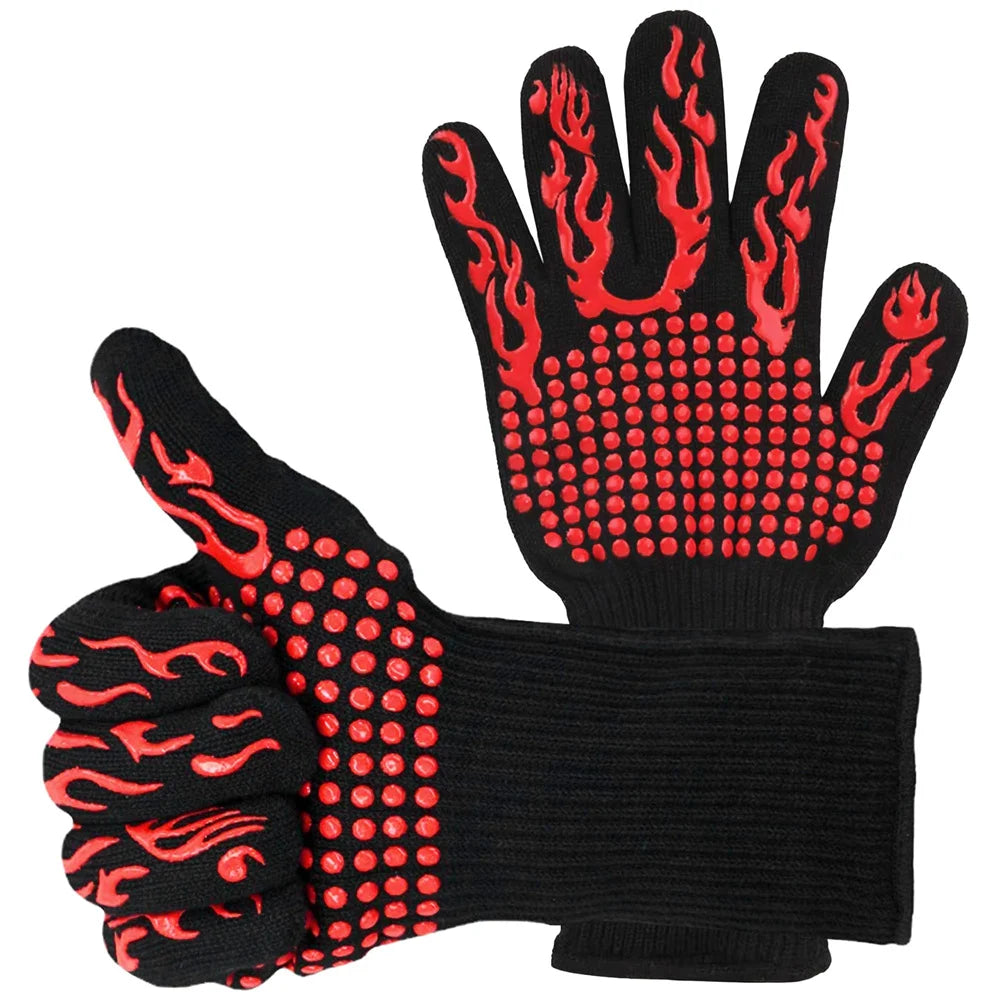 1pc Flame Retardant Non-slip BBQ Fire Glove Microwave Oven Gloves Oven Mitts Fireproof 300-500 Centigrade Extreme Heat Resistant