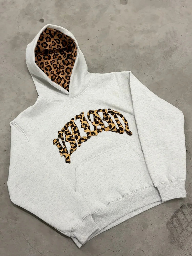 2025 new Y2K trendy high-quality cross-border leopard Embroidered casual sports men's and women's hooded sweatshirt pants
