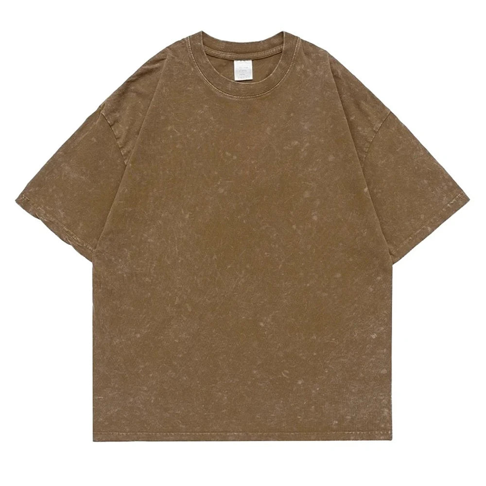 230g 100% Cotton Retro Punk T-shirt Drop Shoulder Sleeve Men Women Vintage Short Sleeved T Shirts Solid Color Hip Hop Loose Tees