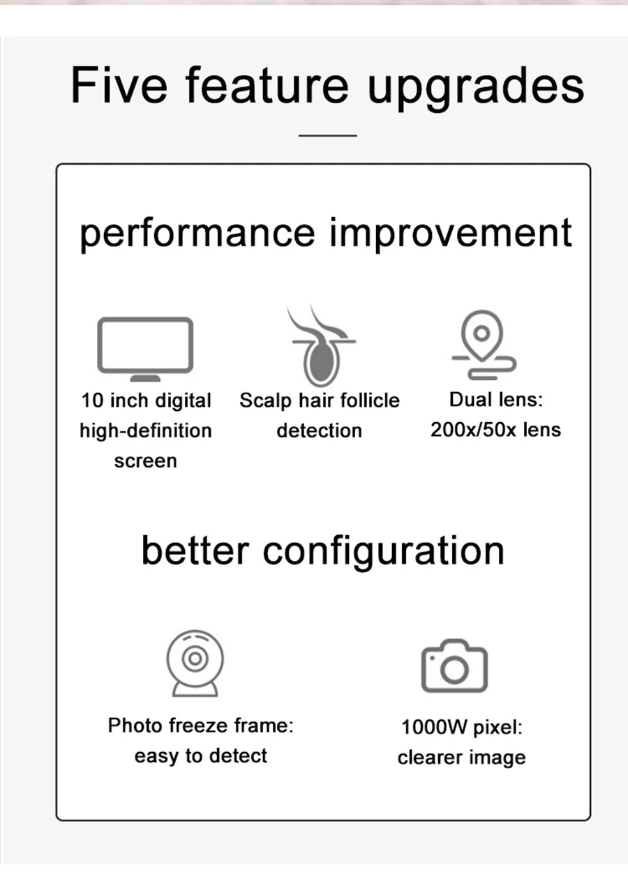 10 Inch LCD Scalp Detector Digital Hair Skin Analyzer Microscope for Hair Follicle Testing and Skin Analysis Magnifier 50/200X