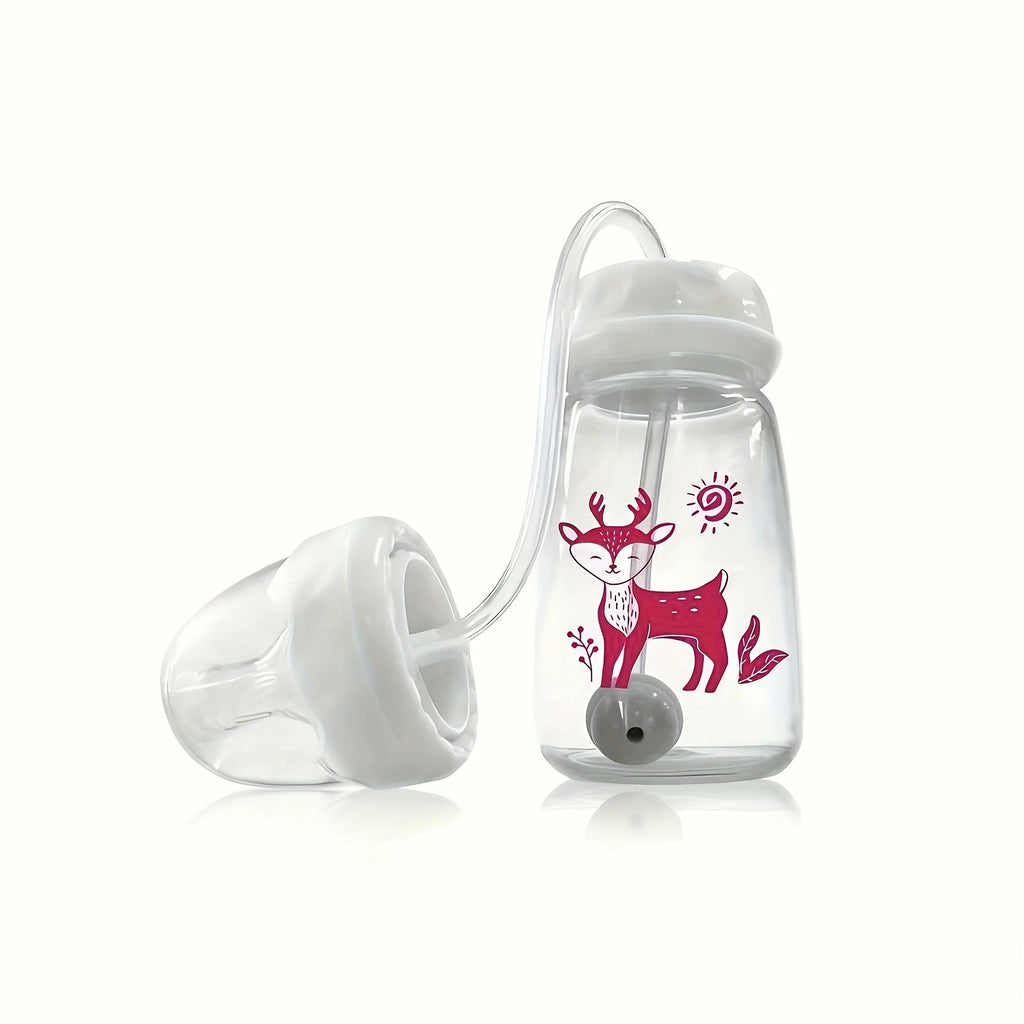 1pc 5oz/150ml Hands-Free PP Feeding Bottle with Straw Brush, Self-Feeding Normal-Neck Baby Bottle Set.
