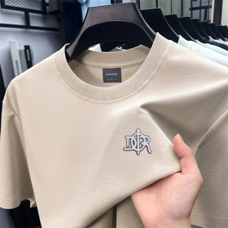 2026 New Light Luxury Men's T-shirt, Round Neck Letter Print Brand Short-sleeve, Stylish and Breathable Men's Top