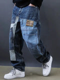 2025 Retro Washed Patch Jeans Men's Trendy Brand Loose Workwear Harem Trousers Trendy American Style