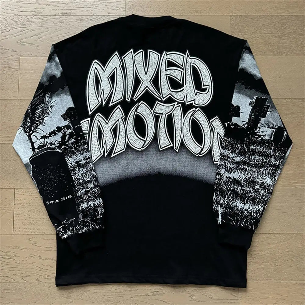 2026 New MIXED EMOTION Long Sleeve T-shirt Men Women High Street Full Print Best Quality Crewneck Hip Hop Oversized Tops