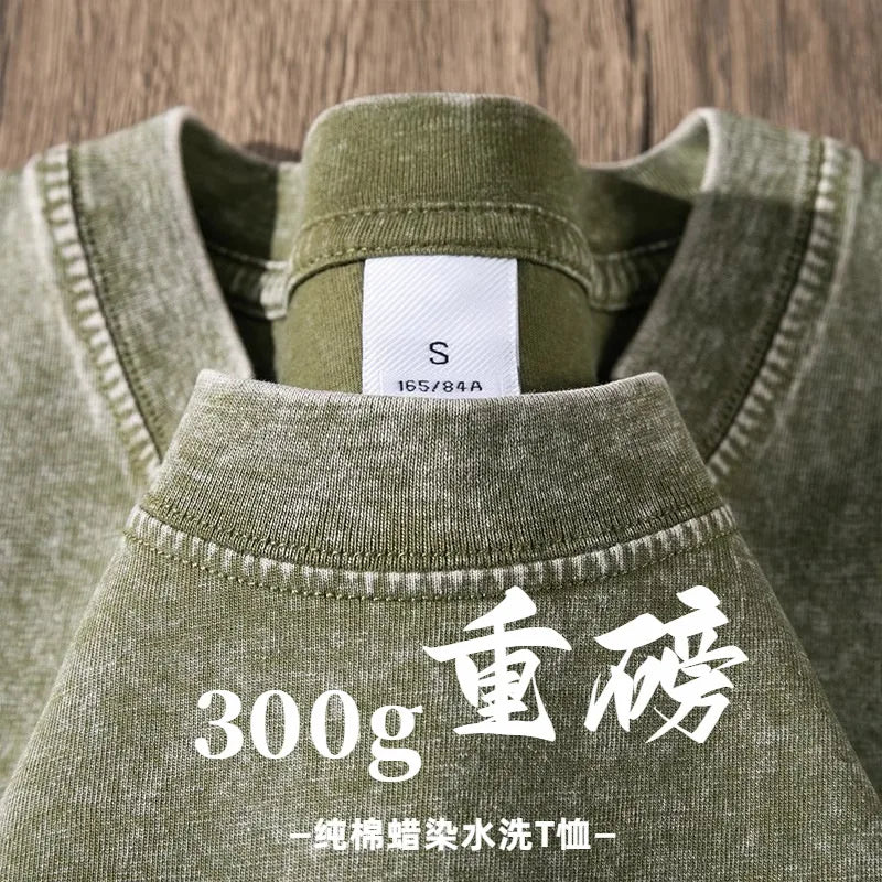 Custom Design DTG Printing Mens Oversized T-Shirt 300GSM Heavyweight Cotton Retro Washed Cotton Tee Hip Hop Style Streetwear