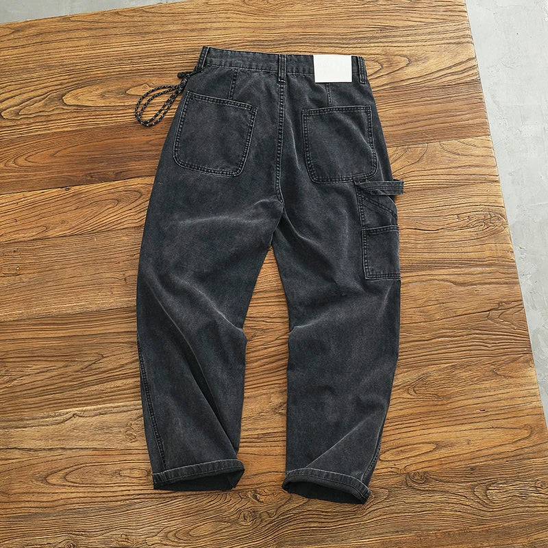 Classic retro logging overalls men wash to do old personality splash-ink spray paint to do old loose straight leg jeans tide