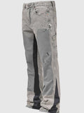 2025 Men's Fashion Jeans Work Pants, European and American Fashion Workwear Elastic Patchwork Denim Layered Flared Pants S-XXL