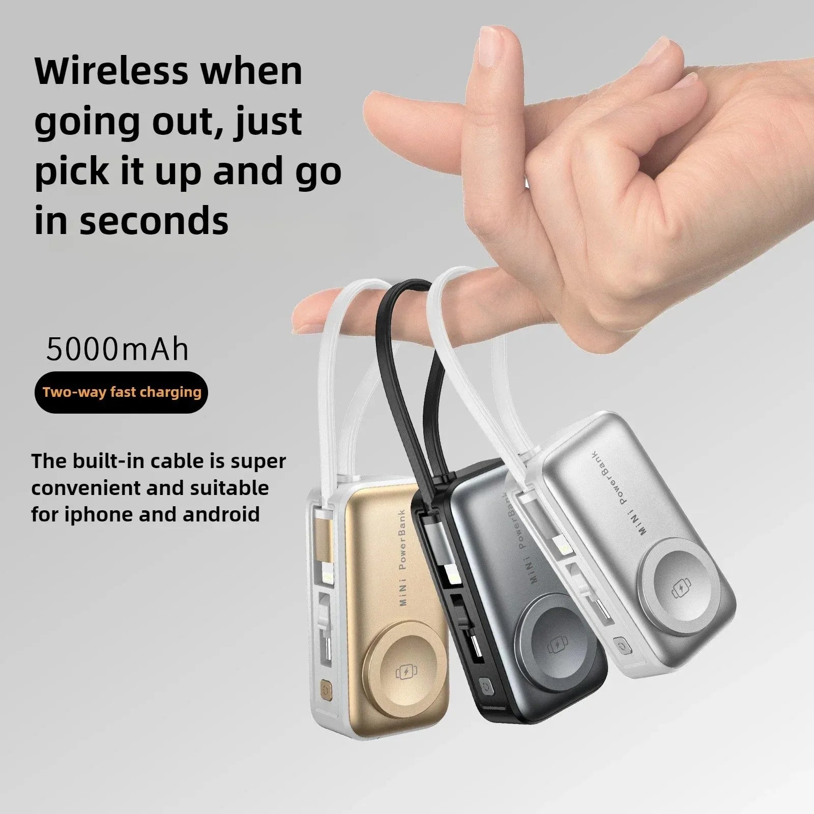 5000mAh Mini Magnetic Power Bank with Bracket Digital Display Portable External Battery for Iphone Xiaomi Watch Earphone Phone