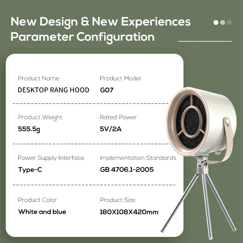 2025 New Portable Exhaust Fan Small Kitchen Hood Extractor Barbecue USB Supply Desktop Range Hoods Mini Suction Cooker Hood