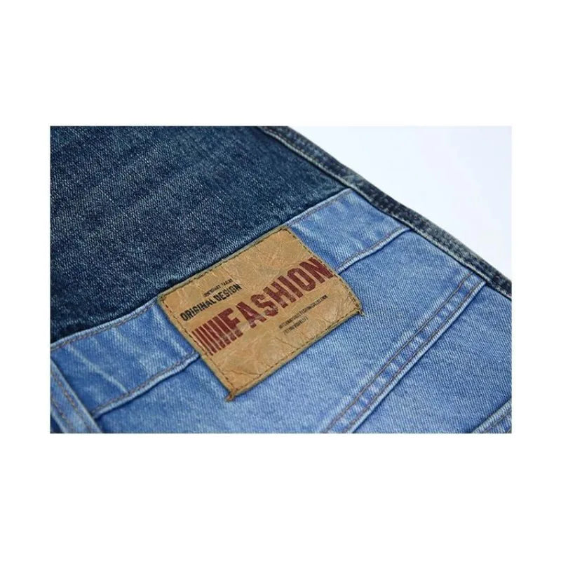 2025 Retro Washed Patch Jeans Men's Trendy Brand Loose Workwear Harem Trousers Trendy American Style
