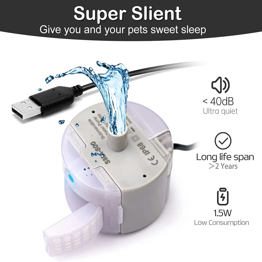 1pc Water Pump For Pet Fountain Stainless Steel Water Feeder Water Pump SMA-800 Ultra-Quiet USB（No Plug Only Water Pump ）