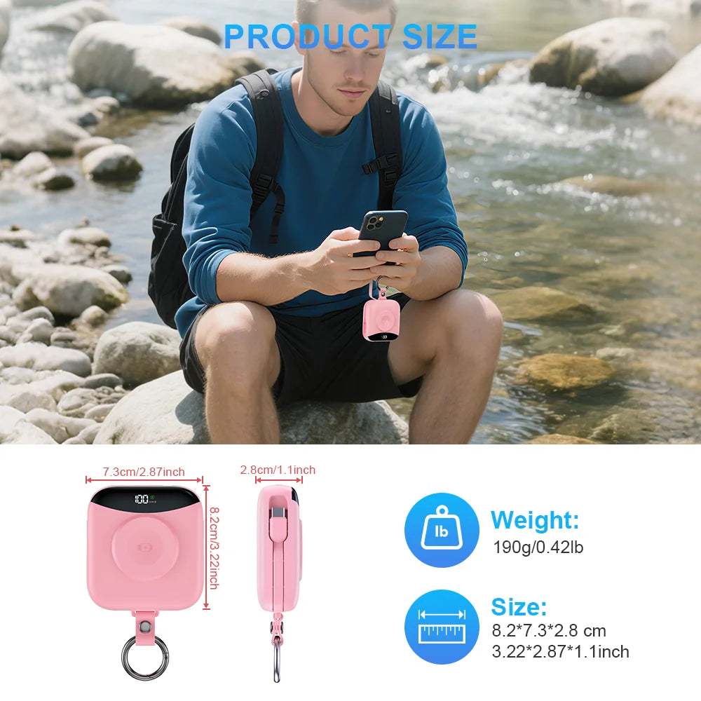 10000mAh 22.5W Fast Charging Power Bank with Built-in Cables, 4-in-1 Portable Charger with LED Display & Keychain for iWatch