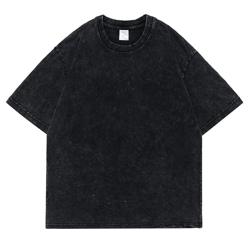 230g 100% Cotton Retro Punk T-shirt Drop Shoulder Sleeve Men Women Vintage Short Sleeved T Shirts Solid Color Hip Hop Loose Tees