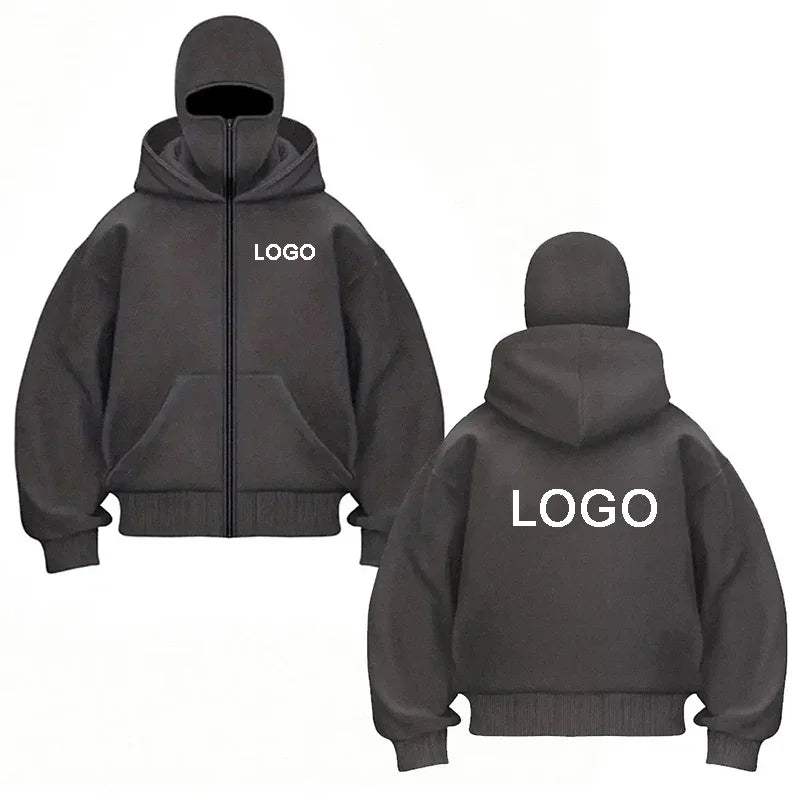 Customized Double-hooded Zipper Hoodies Men Personality Printed Long Sleeve Zip Up Sweatshirts Women Ninja Mask Pullovers Jacket