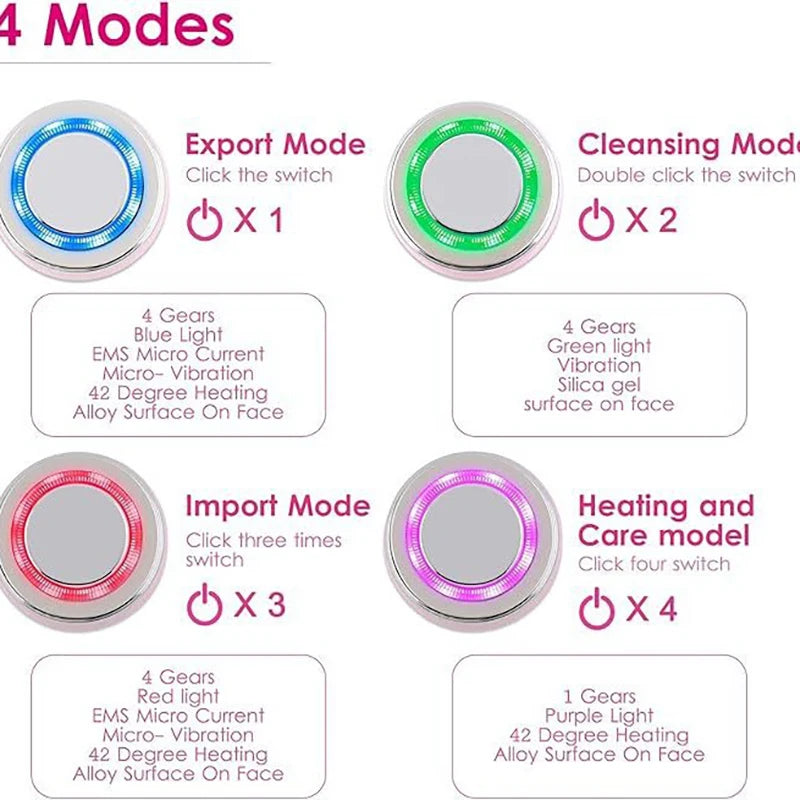 Electric Facial Cleaner 4 IN 1 Face Cleansing Brush 4 Level Electric Exfoliating Spin Cleanser Device EMS Waterproof Deep Clean