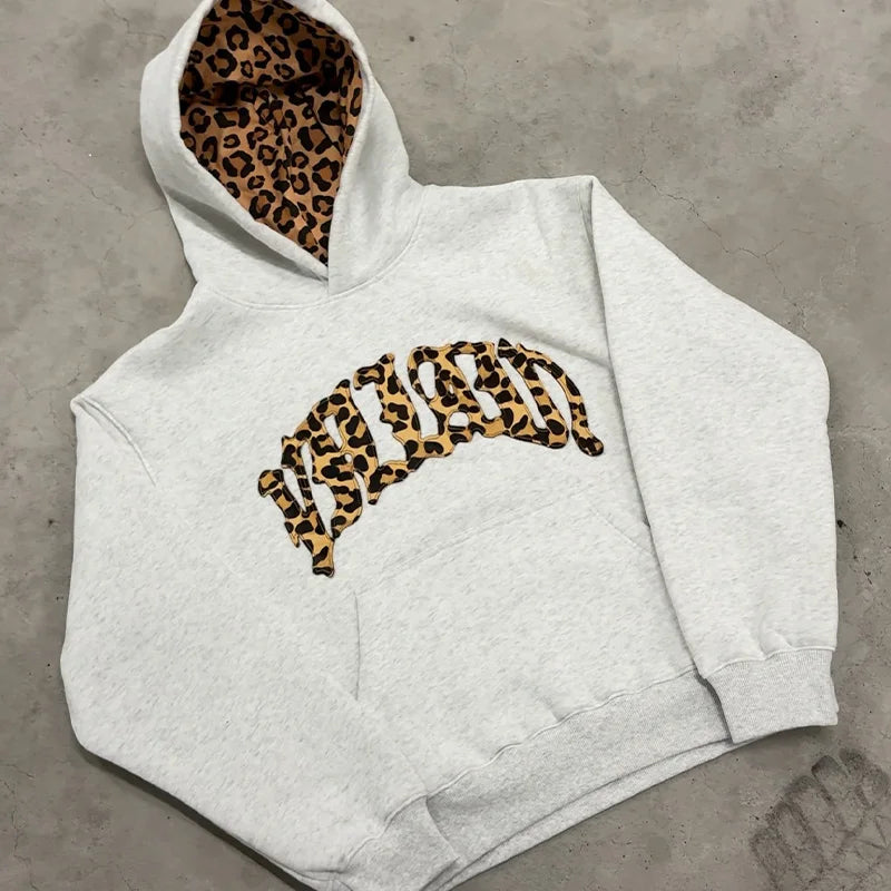2025 new Y2K trendy high-quality cross-border leopard Embroidered casual sports men's and women's hooded sweatshirt pants
