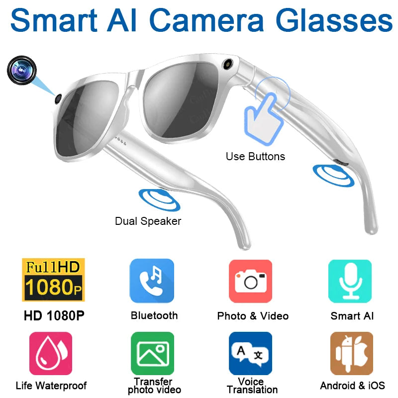 2026 4K HD Color Changing AI Smart Glasses Chat GPT 100MP Camera Bluetooth Call Voice Assistant  Control Smart Glasses 2026 New