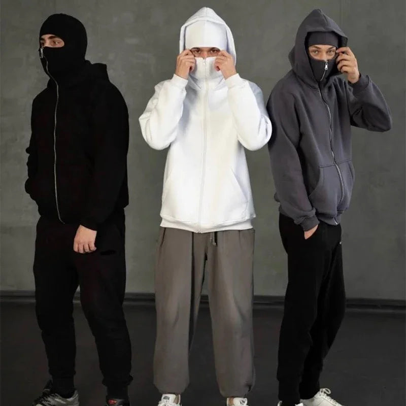 Customized Double-hooded Zipper Hoodies Men Personality Printed Long Sleeve Zip Up Sweatshirts Women Ninja Mask Pullovers Jacket