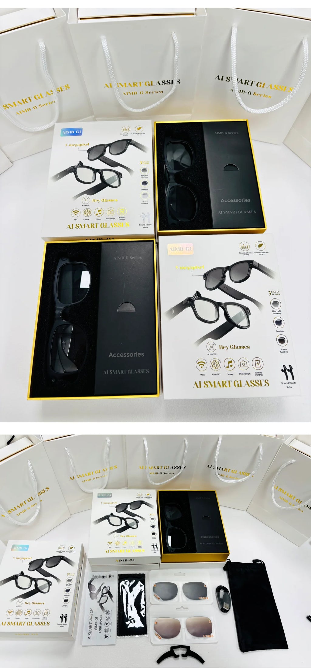 500W AI Smart Camera Sunglasses 3in1 lens ChatGPT Translation Voice Control WiFi Bluetooth HD1080P Shooting Intelligent Glasses