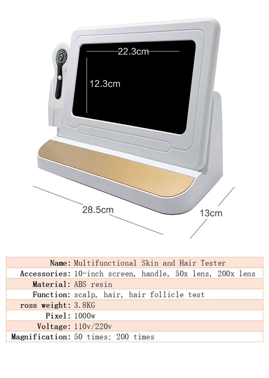 10 Inch LCD Scalp Detector Digital Hair Skin Analyzer Microscope for Hair Follicle Testing and Skin Analysis Magnifier 50/200X