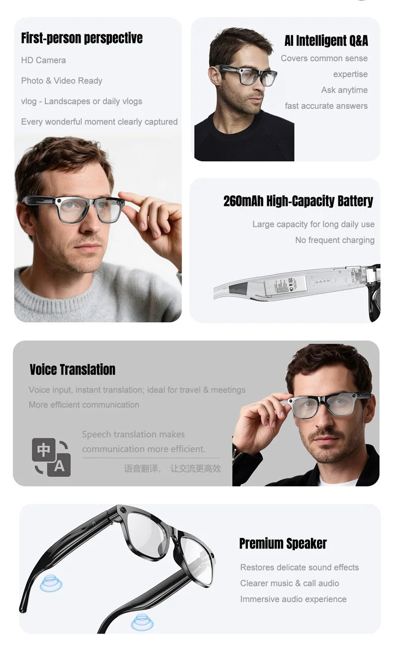 2026 4K HD Color Changing AI Smart Glasses Chat GPT 100MP Camera Bluetooth Call Voice Assistant  Control Smart Glasses 2026 New
