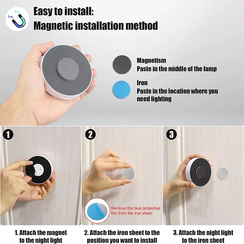 2~6 Pack Motion Sensor LED Night Light USB Rechargeable 3 Color Night Lamp Cabinet Wardrobe Lamp Staircase Wireless Closet Light