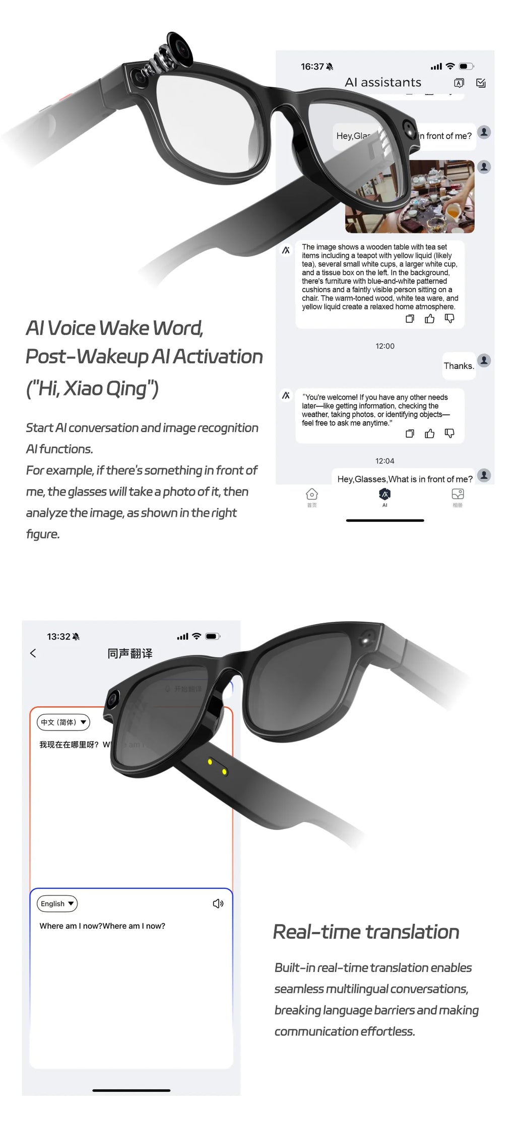 500W AI Smart Camera Sunglasses 3in1 lens ChatGPT Translation Voice Control WiFi Bluetooth HD1080P Shooting Intelligent Glasses