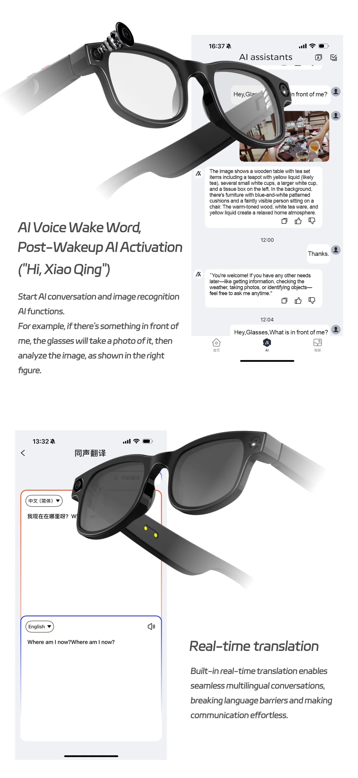 500W AI Smart Camera Sunglasses 3in1 lens ChatGPT Translation Voice Control WiFi Bluetooth HD1080P Shooting Intelligent Glasses