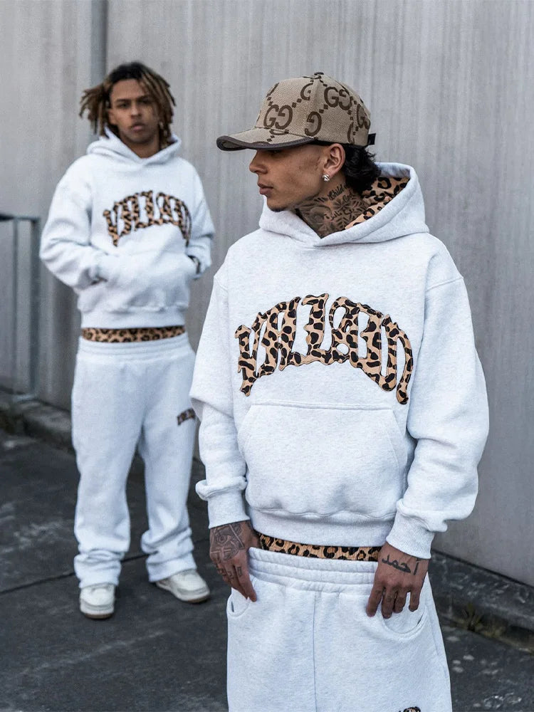 2025 new Y2K trendy high-quality cross-border leopard Embroidered casual sports men's and women's hooded sweatshirt pants