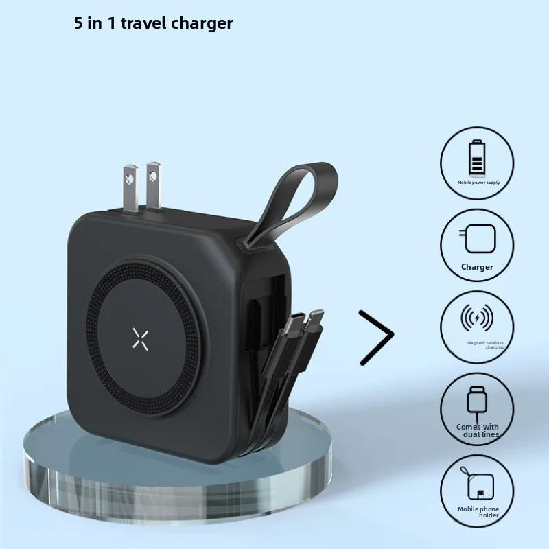 2025 New 10000Mah Multifunctional Magnetic Wireless Power Bank 22.5W Fast Charging AC Wall Plug-in 5-in-1 Mobile Power Supply
