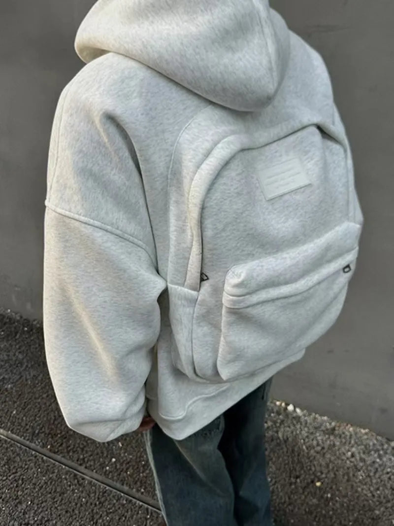 Autumn winter American high street fashion three-dimensional backpack men clothing Y2K trend hoodie oversized casual sportswear