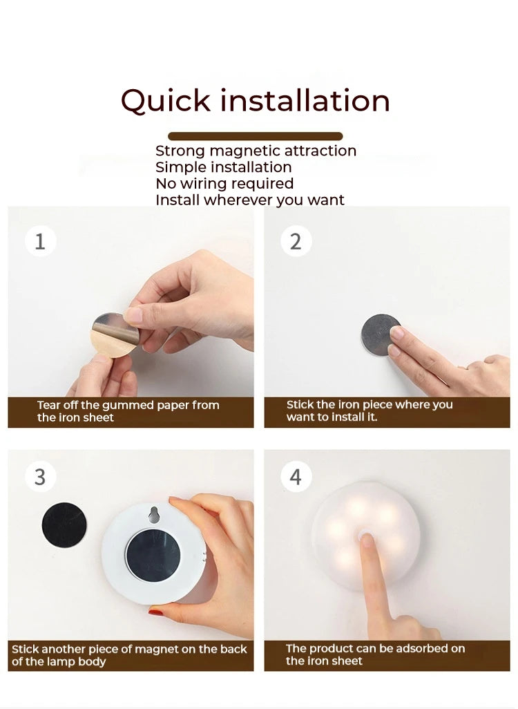 2pcs LED Smart Human Body Sensor Night Lamp Emergency Automatic Lighting USB Charging Wireless Magentic Suction Use Night Light