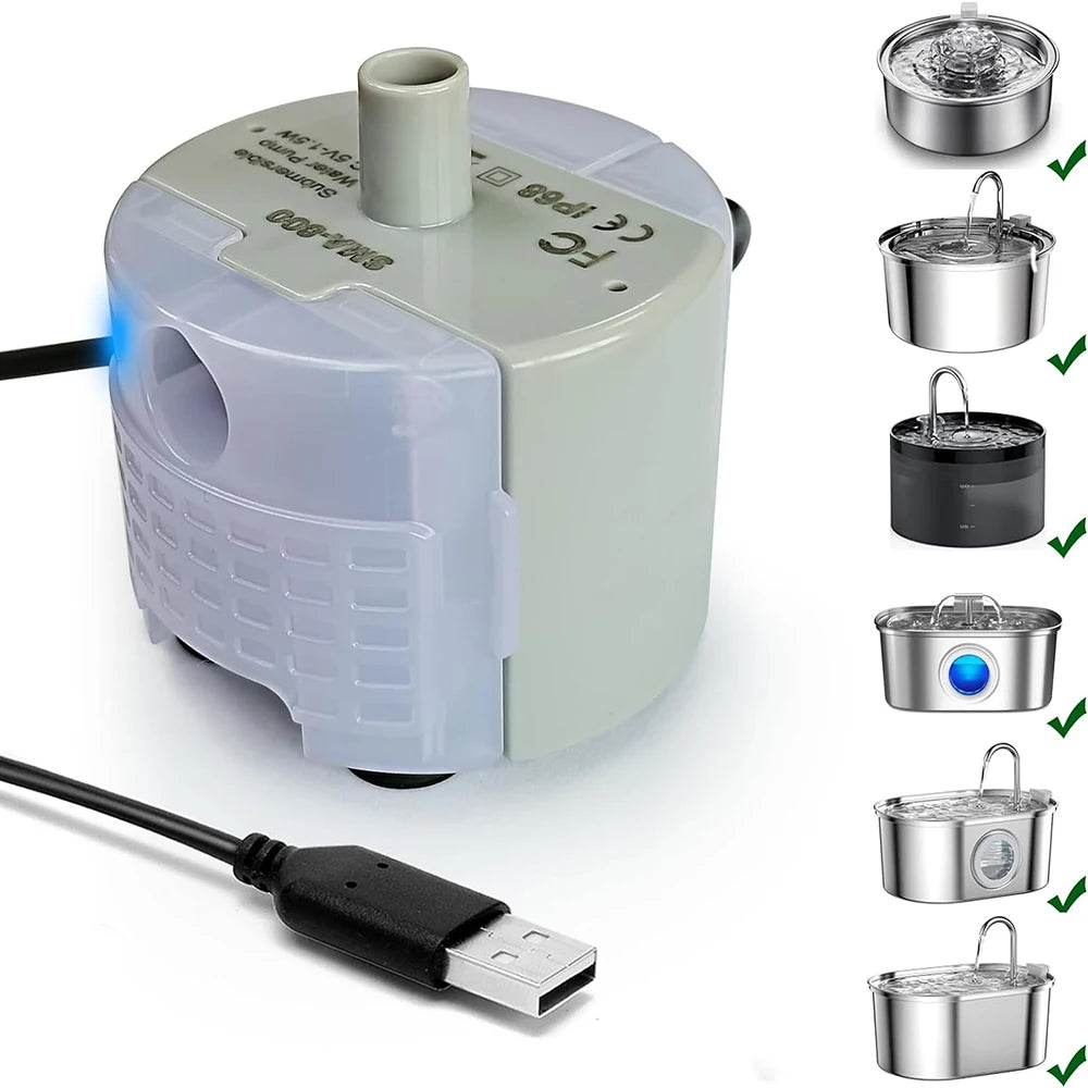 1pc Water Pump For Pet Fountain Stainless Steel Water Feeder Water Pump SMA-800 Ultra-Quiet USB（No Plug Only Water Pump ）