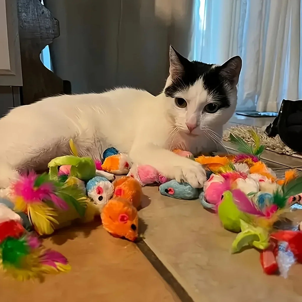 56pcs/28pcs/14pcs Cat Toys Mixed Pack. A Combination of Various Plastic Toys and Plush Toys Suitable for Multiple Cats To Play