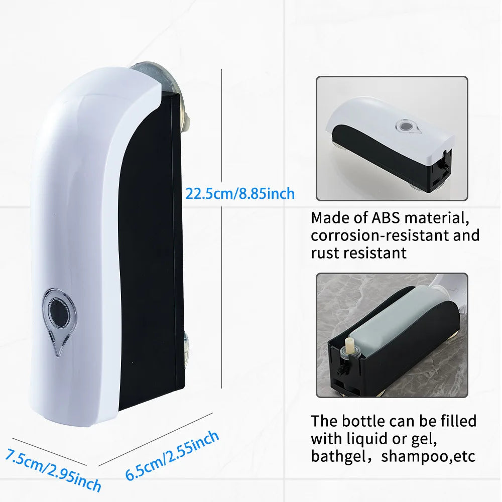 1pc EasyInstall Wall-Mounted Soap Dispenser with Suction Cup, Plastic, No Drilling Required, Operation for Shampoo, Hand Soap,
